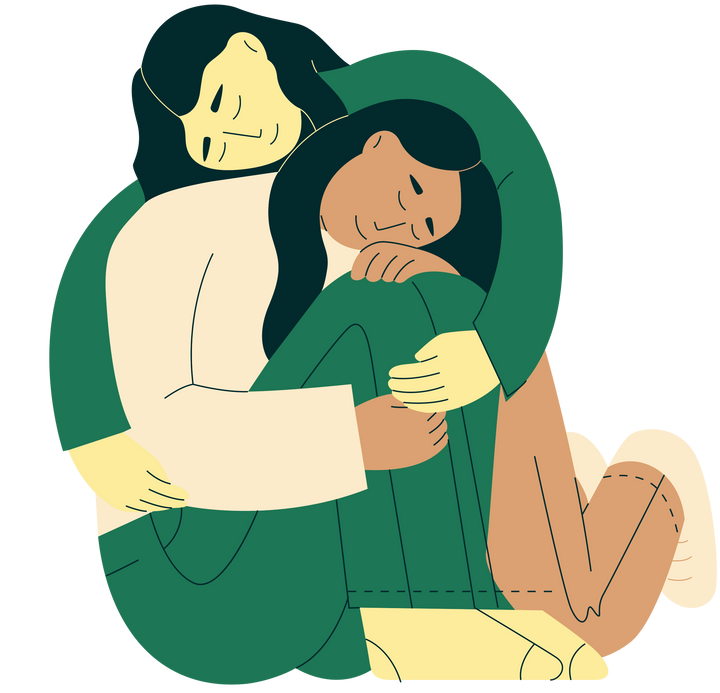 an illustration of two people hugging each other